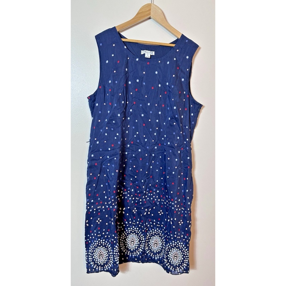 Pendleton Dress Size Large Blue White Red‎ Dots Silk Cotton Sleeveless Lined L